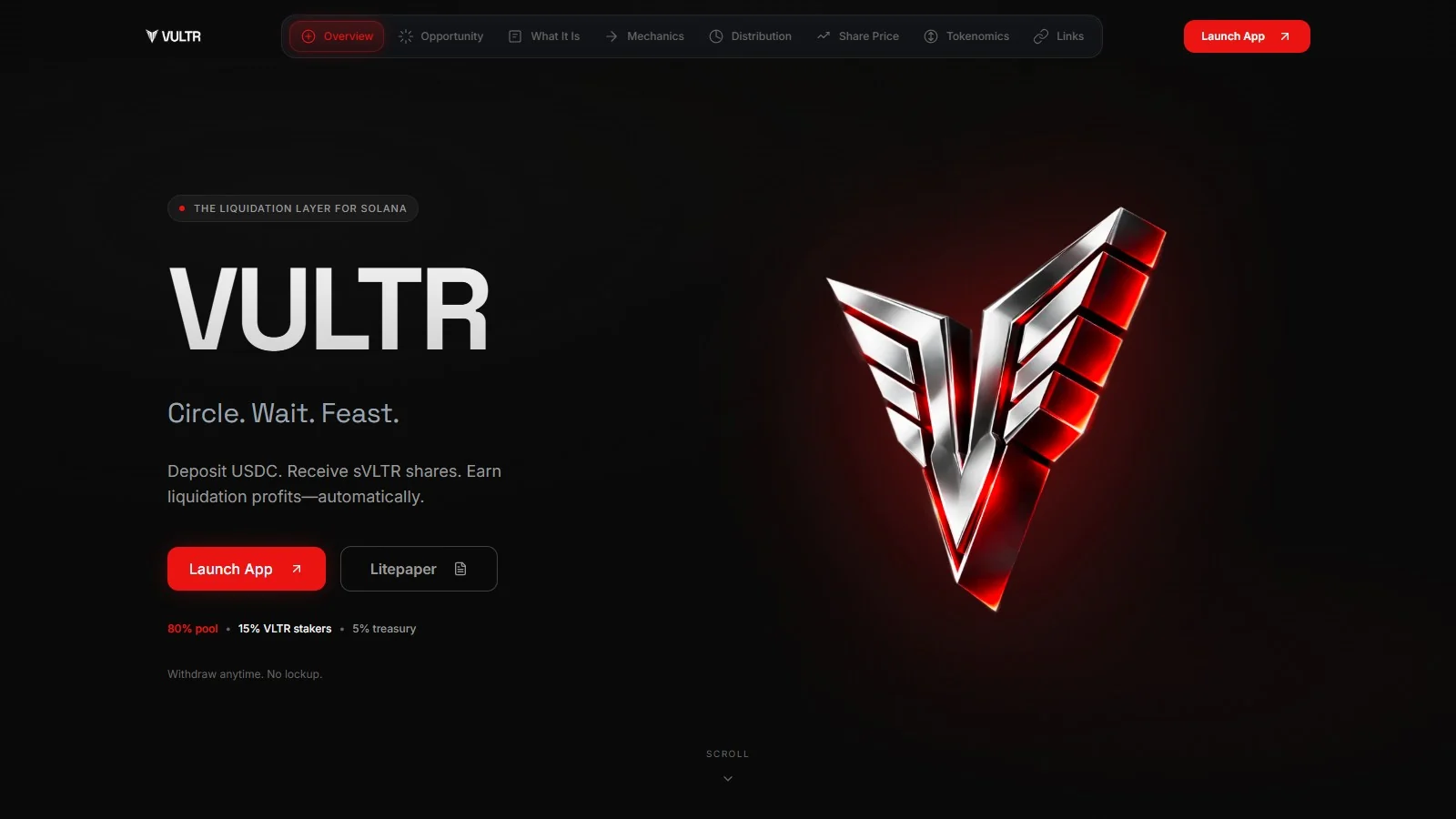 VULTR protocol landing page with the metallic red V emblem.